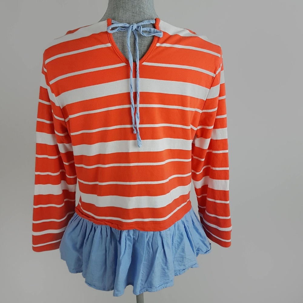 Crown & Ivy Orange Stripe Ruffle Long Sleeves Top - Picture 6 of 8